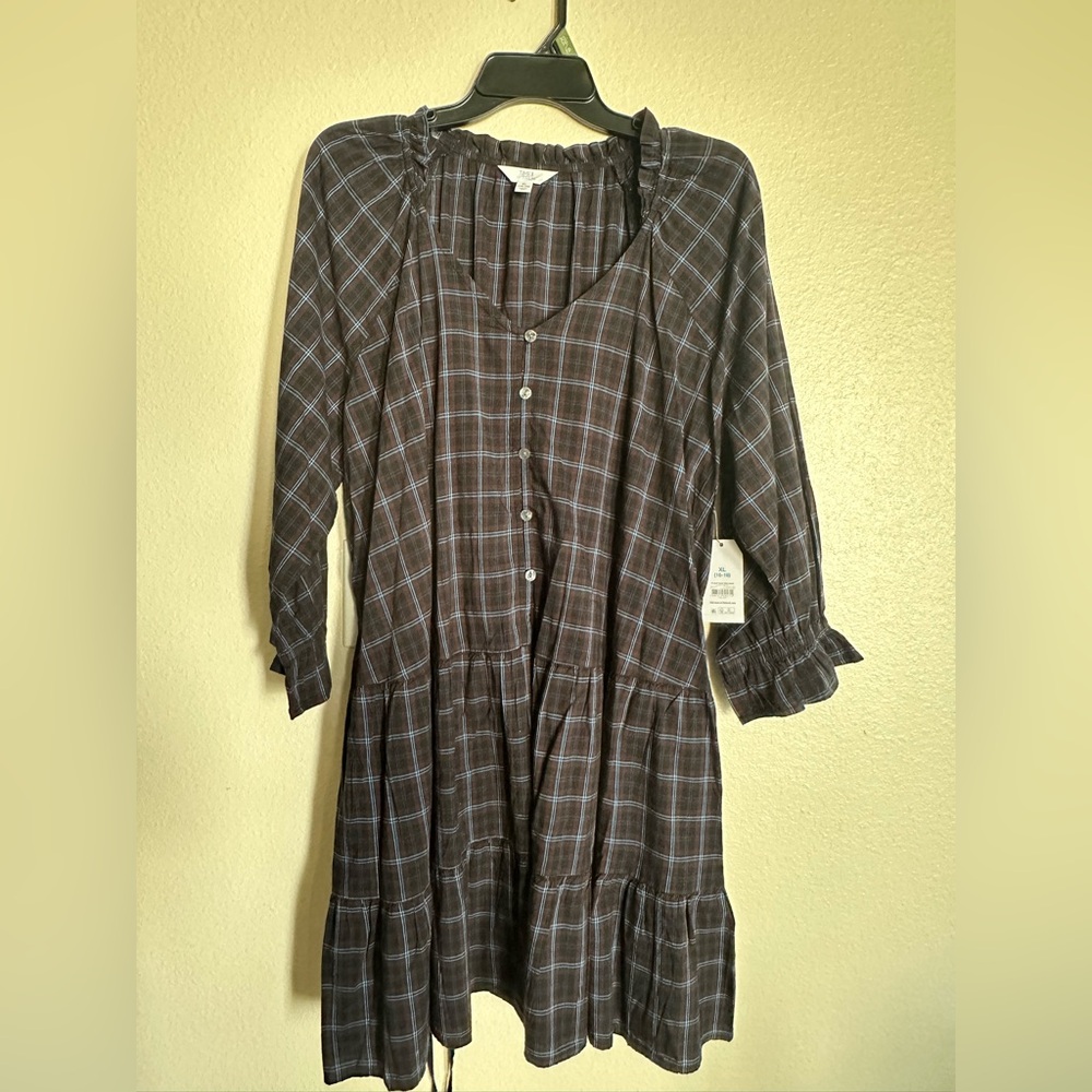 Time and Tru Brown Plaid Long Sleeve Dress